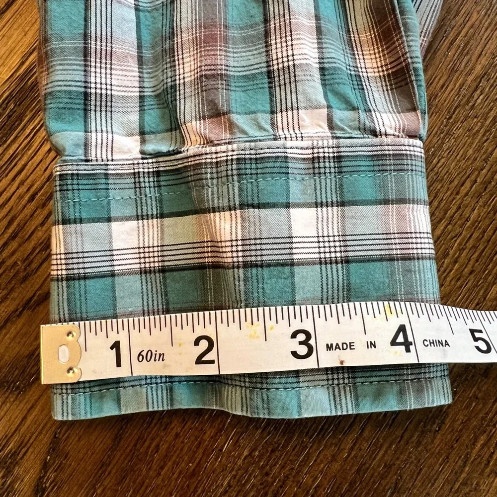 Wrangler Retro Western Shirt Cotton Blend Plaid Teal Brown XXL Regular Fit